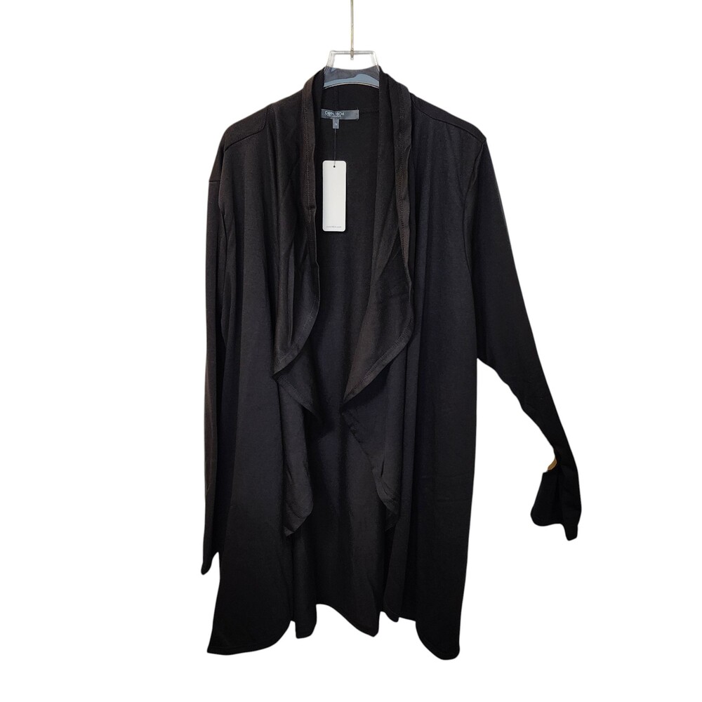 COIN 1804 Black Ultra Soft French Terry Drape Open Front Cardigan Jacket NWT 2X